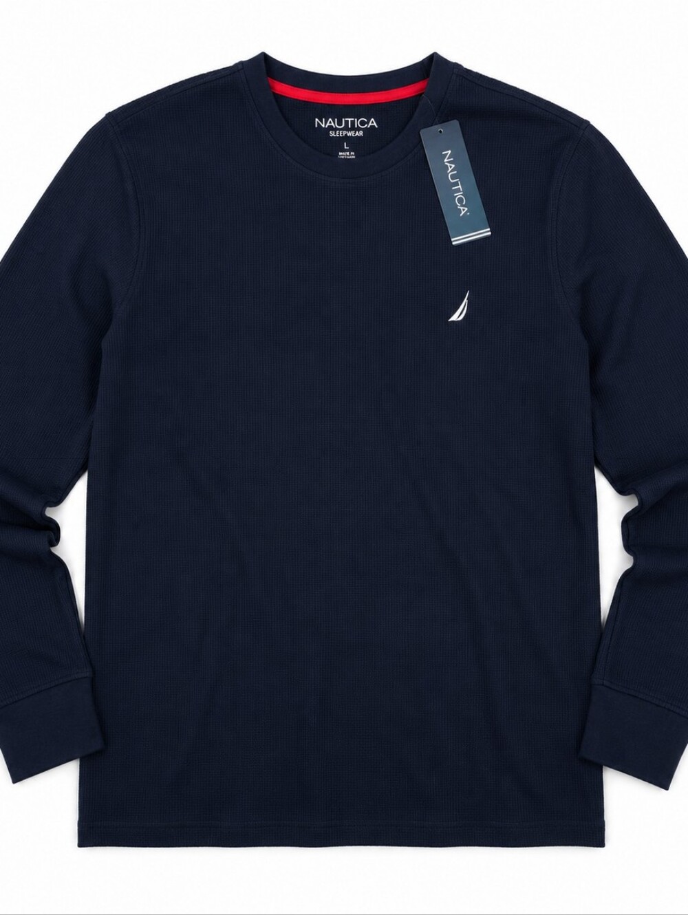 NWT Nautica Men’s Large Navy Waffle Knit Sleepwear Long Sleeve Top